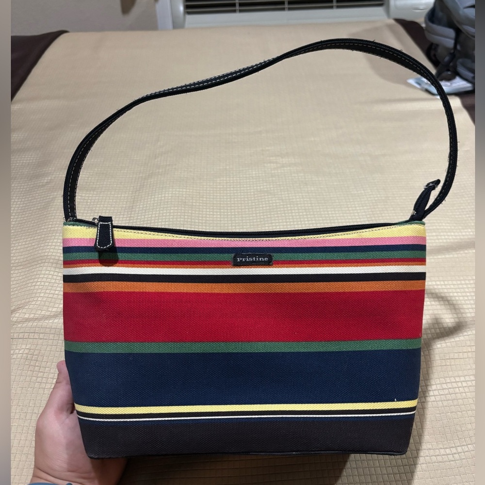 Vintage 90s Pristine Primary Colors Striped Structured Shoulder Bag